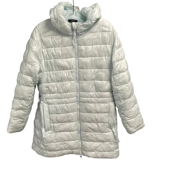 Swiss Tech Ice Blue Size Large 12 14 Long Puffer Jacket Coat Full Zip Hooded - Picture 1 of 8